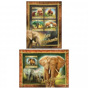 Elephants Stamp Bundle of 2 Loxodonta Africana Elephas Maximus S/S MNH