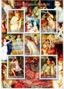 Eritrea 2002 PIERRE AUGUSTE RENOIR Famous Nudes Paintings Sheetlet (5) MNH