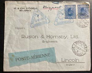 1929 Beograd Serbia Commercial Airmail Cover To Lincoln England