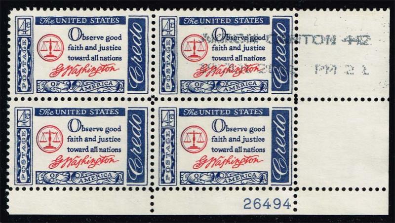 US #1139 American Credo P# Block of 4; used (1.00)