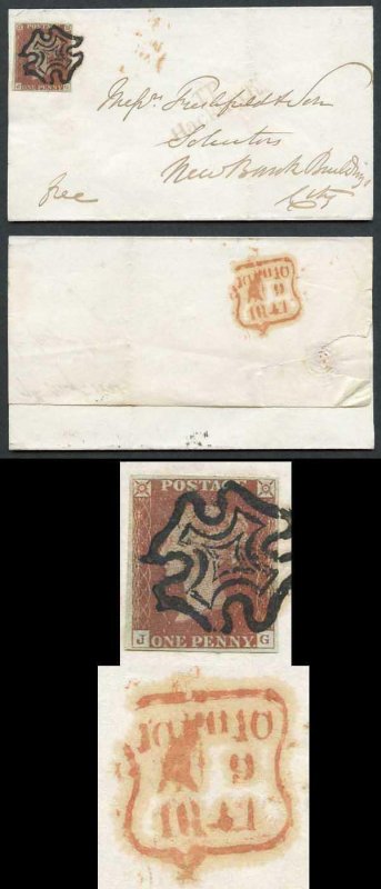 1841 Penny Red (JG) Plate 13 used contrary to regulations on wrapper