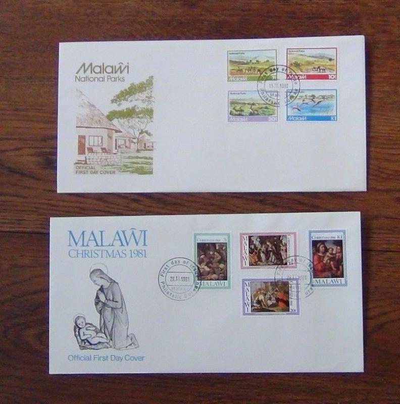 Malawi FDC x 5 1981 Xmas 1982 Wildlife Academy Football Remberence 