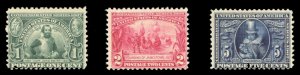 United States, 1904-9 #328-330 Cat$500, 1907 Jamestown, set of three, never h...