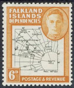 FALKLAND ISLANDS DEPENDENCIES 1946 KGVI MAP 6D MNH ** THIN MAP