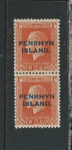 COOK IS/PENRHYN 1917-20 1s VERMILION DUAL PERF PAIR MM SG 27b CAT £100