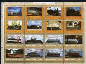 Umm Al Qiwain 1972 Locomotives sheetlet containing 16 val...