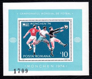 Romania 1974 World Cup Soccer Championships Mint MNH Miniature Sheet CV $65