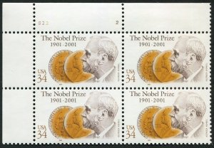 USA #3504 MNH The Nobel Prize  Plate Block of 4  (FV 1.36)