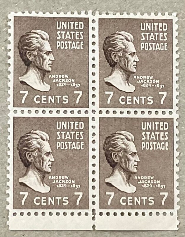 812 Andrew Jackson Prexie Series F/VF MNH 7c 20 stamps FV $1.40 issued 1938
