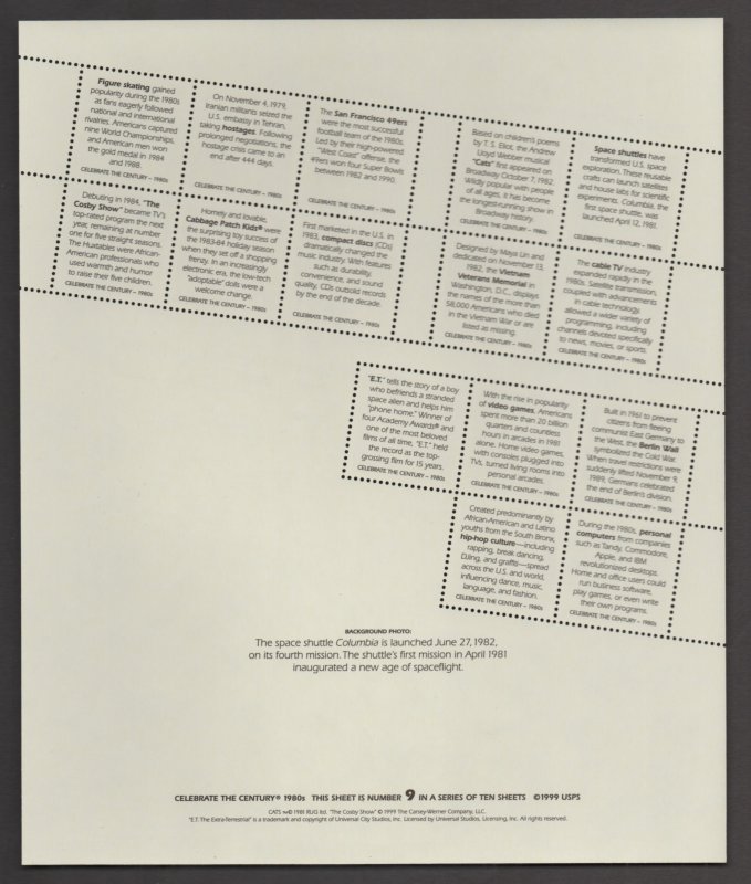 Scott#  3190a-o   unused MNH  OG 1980's Celebrate the Century  Sheet of 15