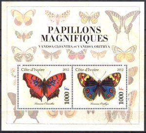 Ivory Coast 2012 Butterflies ( II ) Sheet MNH