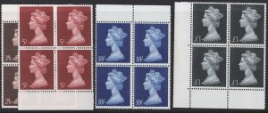 GB 1969 Machin high values 2/6d - £1 unmounted mint blks of 4