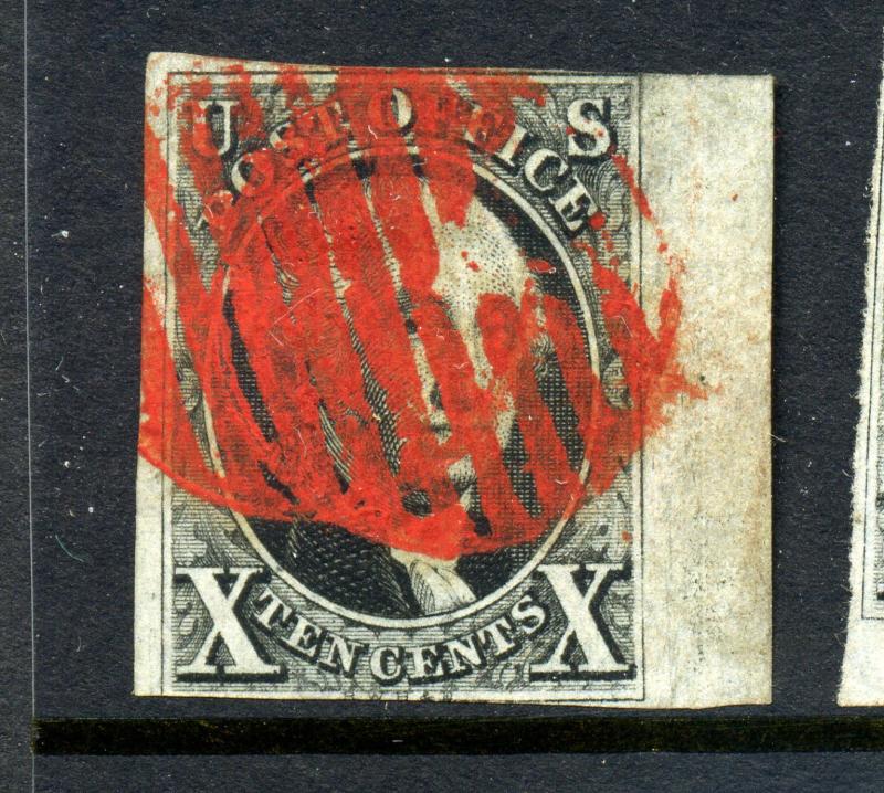 Scott 2 Washington Imperf Used Stamp w/PF Cert (2-35) Red Paint Mobile AL Cancel