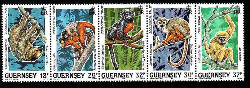 Guernsey-SC#420a-strip of 5-Zoological Trust-unused-NH-