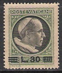 Vatican City #109 Pope Pius XII Surcharged Used