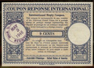 USA 1946 International Reply Coupon IRC US Post Office 9c Value Illinois 95616