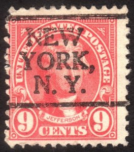 1923, US 9c, Jefferson, Used, New York precancel, Sc 561