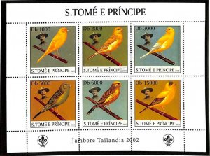 ST. THOMAS & PRINCE ISLANDS BOY SCOUTS BIRDS SCOTT #1500 SHEET 6 STAMPS MNH 2003