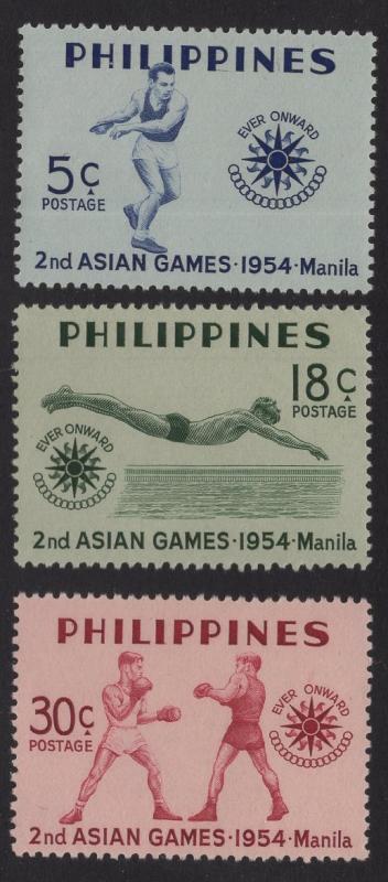 Philippines   #610-612   1954  MNH   2nd Asian games discus swimmer boxer