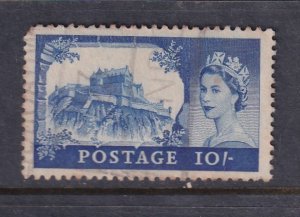 Great Britain 1959 Sc 373 QEII 10s Used watermark multiple crowns rounded corner