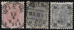 AUSTRIA 1890  Sc 54-55,59 Used VF, Different WIEN (Vienna) postmark/cancels