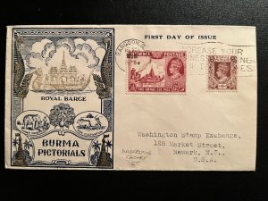 1938 Burma First Day Cover FDC Rangoon to Newark NJ USA Burma Pictorial Cachet