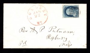 MOMEN: US STAMPS #22 USED ON 1861 COVER CROWE CERT LOT #86075