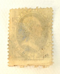 US STAMP SCOTT #151 CLAY 12C NBNCo NO GRILL, 1870