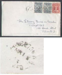 D5-Newfoundland cover #6554 - 1c(2)Cod+3c Queen Mary-Wintert