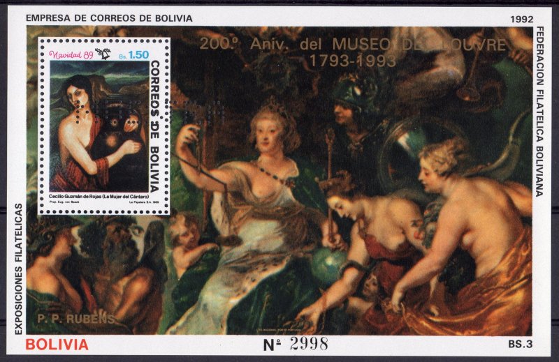 Bolivia 1993 Sc#797 200th.Anniv.of Louvre P.P.RUBENS Nudes Ptgs.S/S MNH