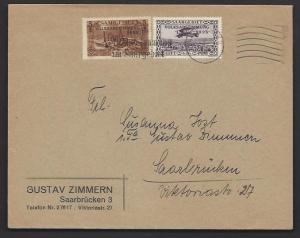 SAAR 1935 5Fr Regular and 1Fr Airmail PLEBISCITE Ovpts on Cover