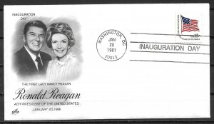 1981 Ronald Reagan, 40th US President Inauguration cover franked with 1596