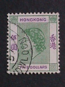 ​HONG KONG-1960 SC#196- 62 YEARS OLD-QUEEN ELIZABETH II $5-FANCY CANCEL VF