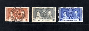 British Guiana, Scott #227-229  VF, Used,  CV $3.05 .....0850131