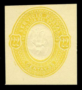 Salvador, 1896 Postal Stationery, 22c yellow on buff cut square, reprint, cen...