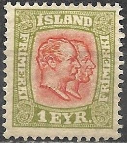 Iceland 1907 Mint Stamp Scott #71 Kings Christian IX and Frederik VIII 1 Eyr