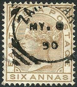 Zanzibar SGZ60 6a Pale Brown Z5 Squared Circle dated 8th May 1890