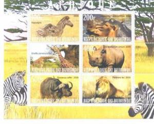 Burundi 2009 Africa Animal Panthera Leo Hippopotamus Stamps