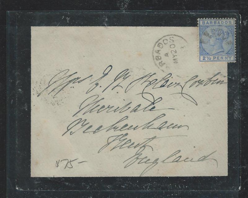 BARBADOS (P0806B) 1893 QV 2 1/2D ON MOURNING COVER TO ENGLAND