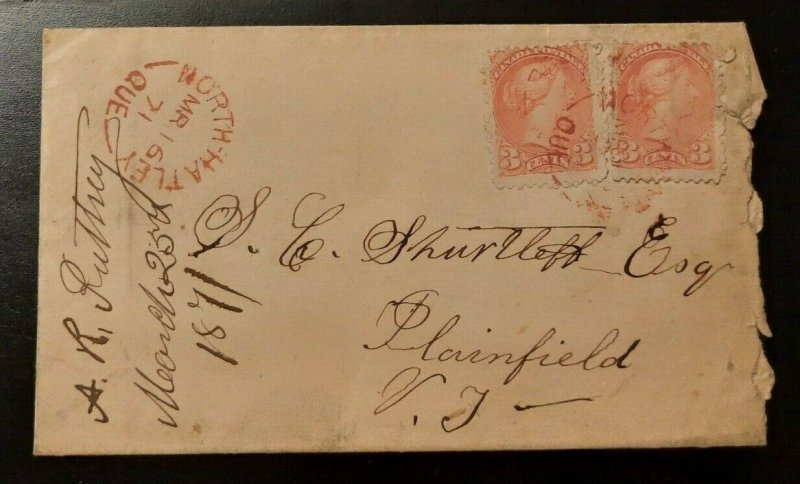 1871 Letter Cover North Hatley Quebec Canada Plainfield Vermont