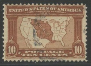 US Sc#327 1904 10c Louisiana Purchase Map Fine Centering Light Cancel Used