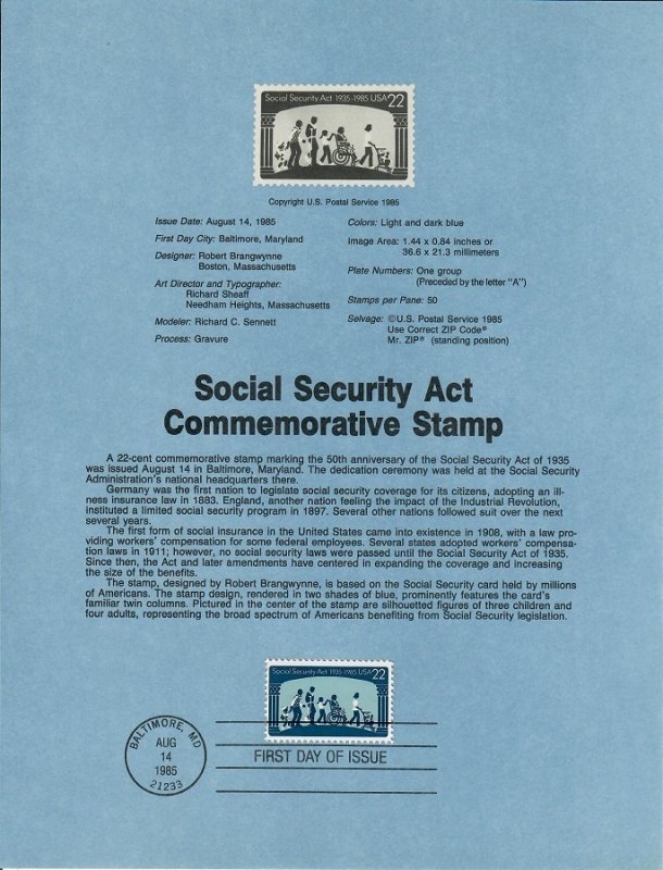 US SP701 Social Security Souvenir Page #2153