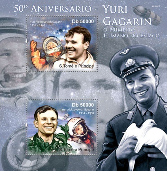 SAO TOME - 2011 - Yuri Gagarin - Perf 2v Sheet - Mint Never Hinged