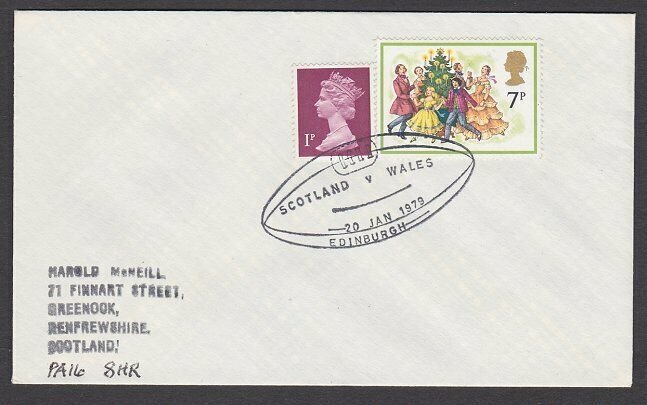 GB 1979 cover SCOTLAND v WALES Rugby match commem pmk Edinburgh.............Q873