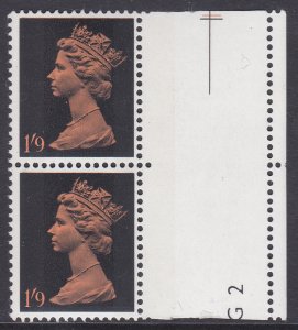 Sg 744 1/9 Pre-decimal Machin Large margin and perfs from rh sheet U/M