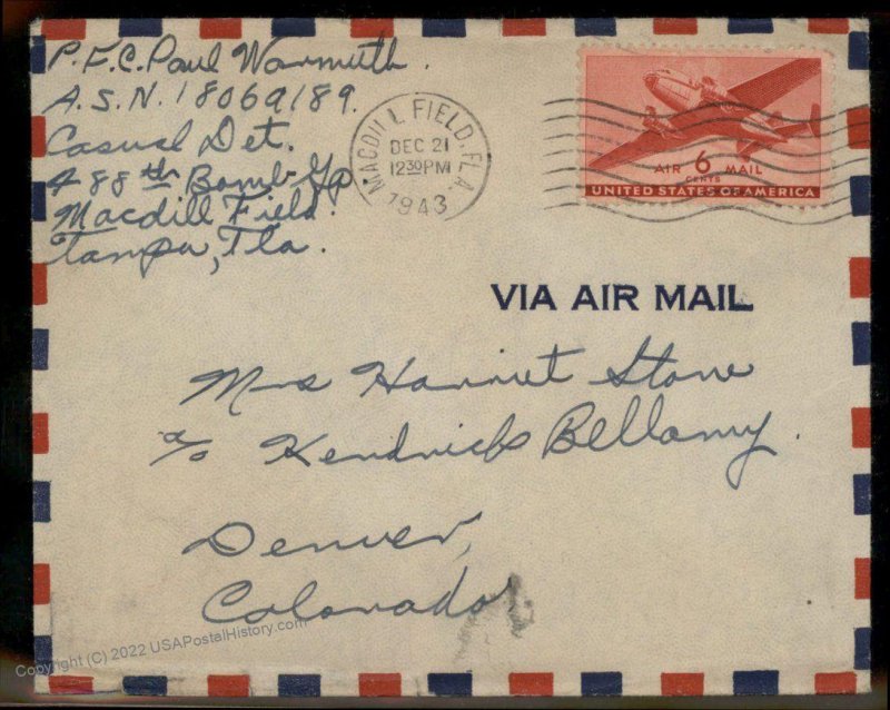 USA WWII APO Airmail Military Mail Cover 93803