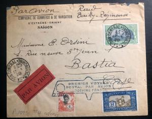 1929 Saigon Vietnam Cochina First Flight Cover FFC To Corsica Via París France