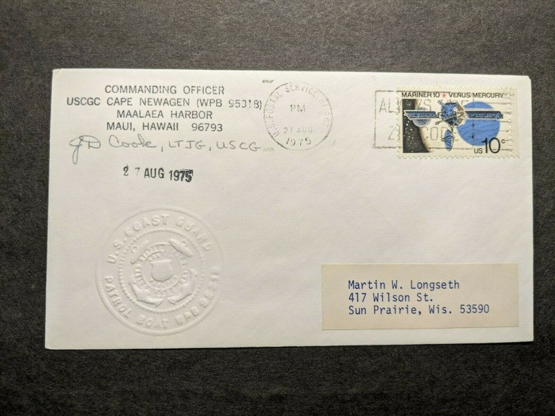 USCGC CAPE NEWAGEN WPB-95318 Naval Cover 1975 SIGNED Cachet MAUI, HAWAII 