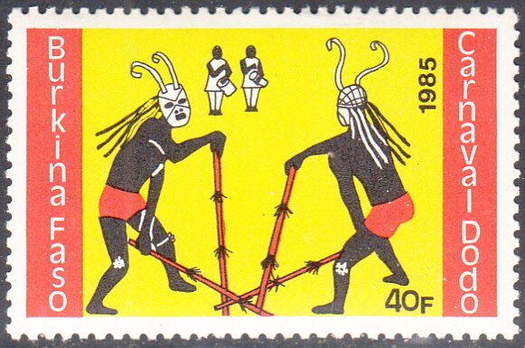 Burkina Faso 1986 MNH Sc #757 40fr 2 drummers, 2 dancers Dodo Carnival