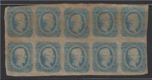 1863-64 Confederate States Of America CSA 11 or 12 MNH OG Block Of 10! (BR78)